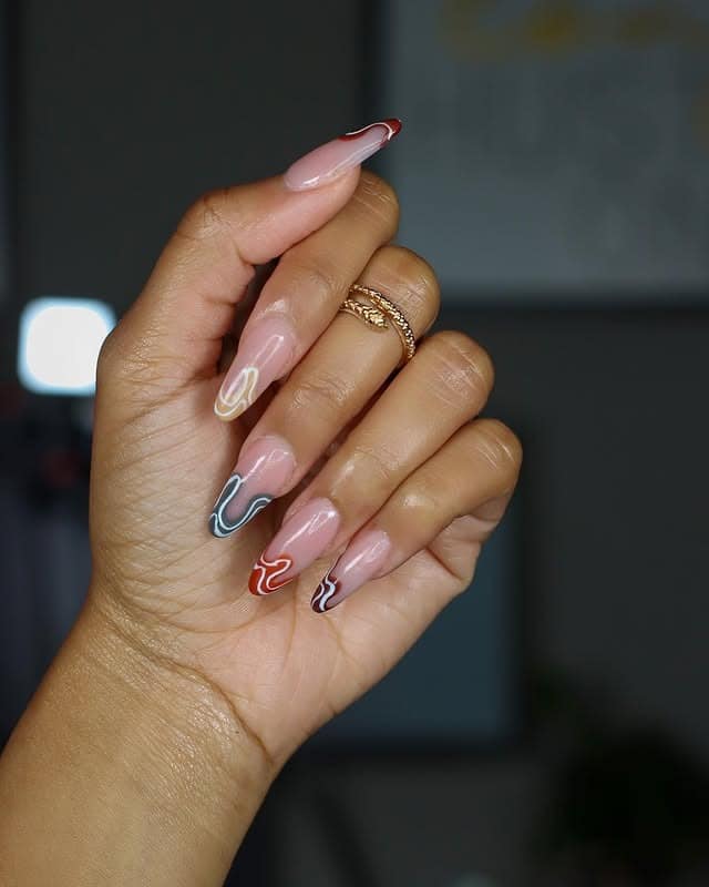 13. Color Line Contour Tips - half nail ideas