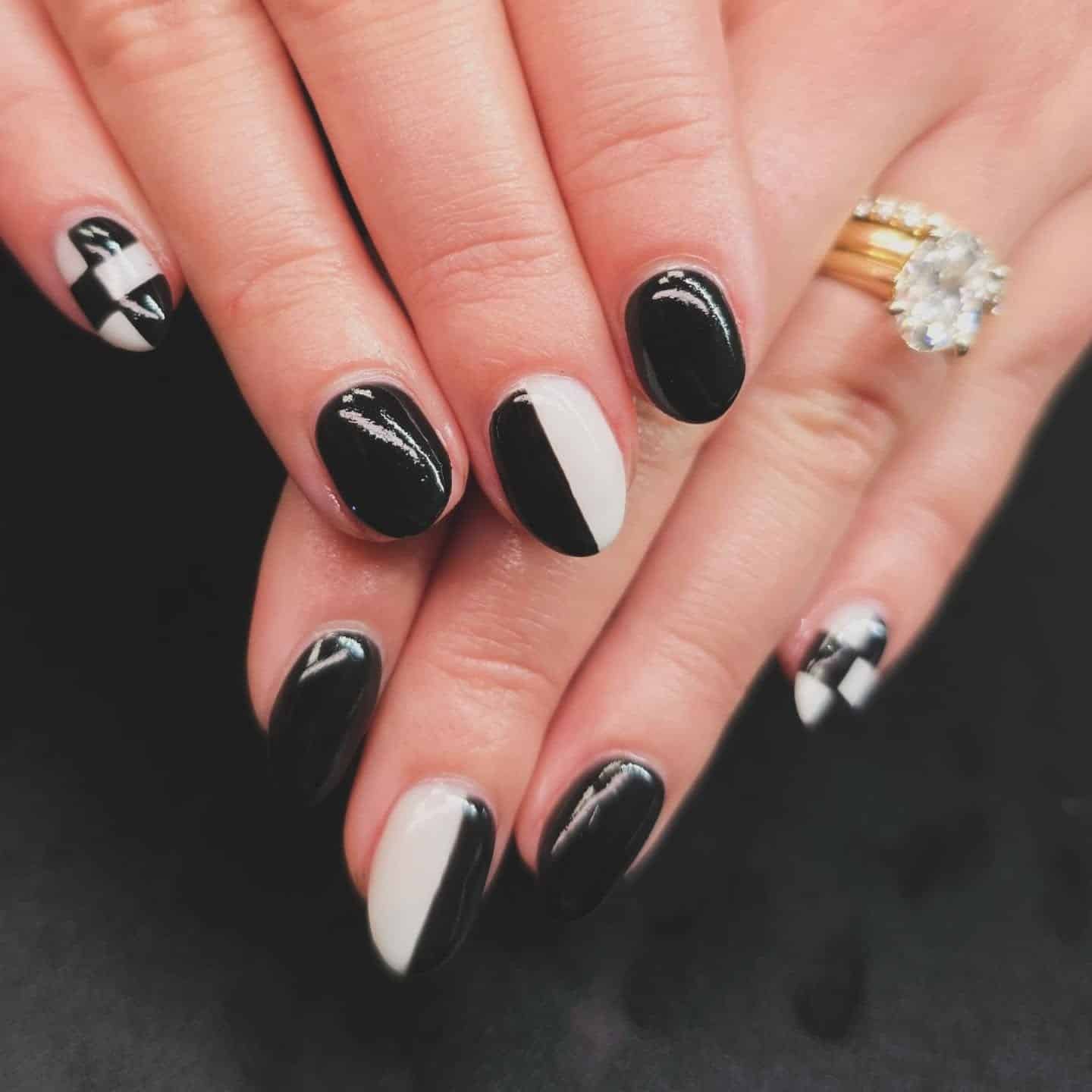 14. Monochrome Block Divide - half nail ideas