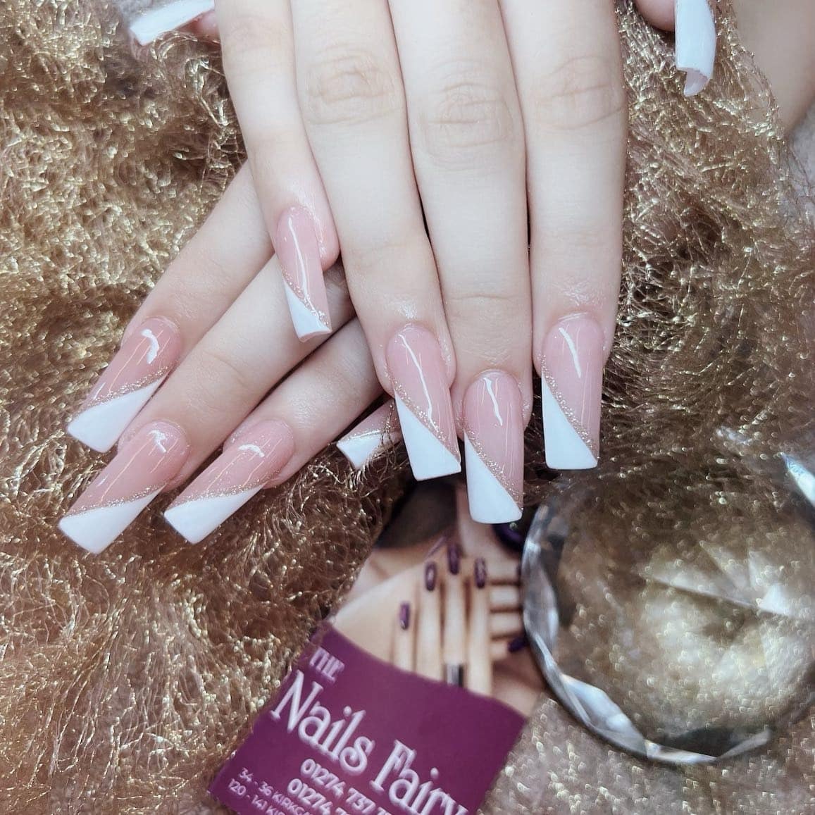 19. Classic White Diagonal Half Tips - half nail ideas