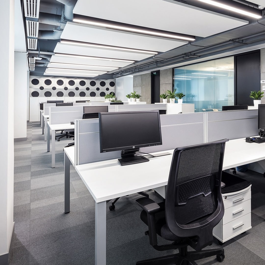 22. Monochrome Tech Grid - open space office ideas