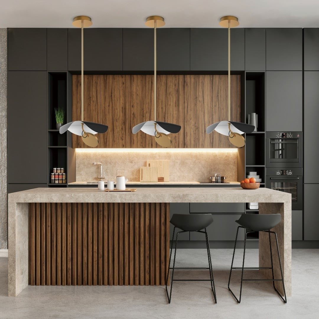13. Sculptural Minimalism in Wood and Charcoal - kitchen lighting ideas