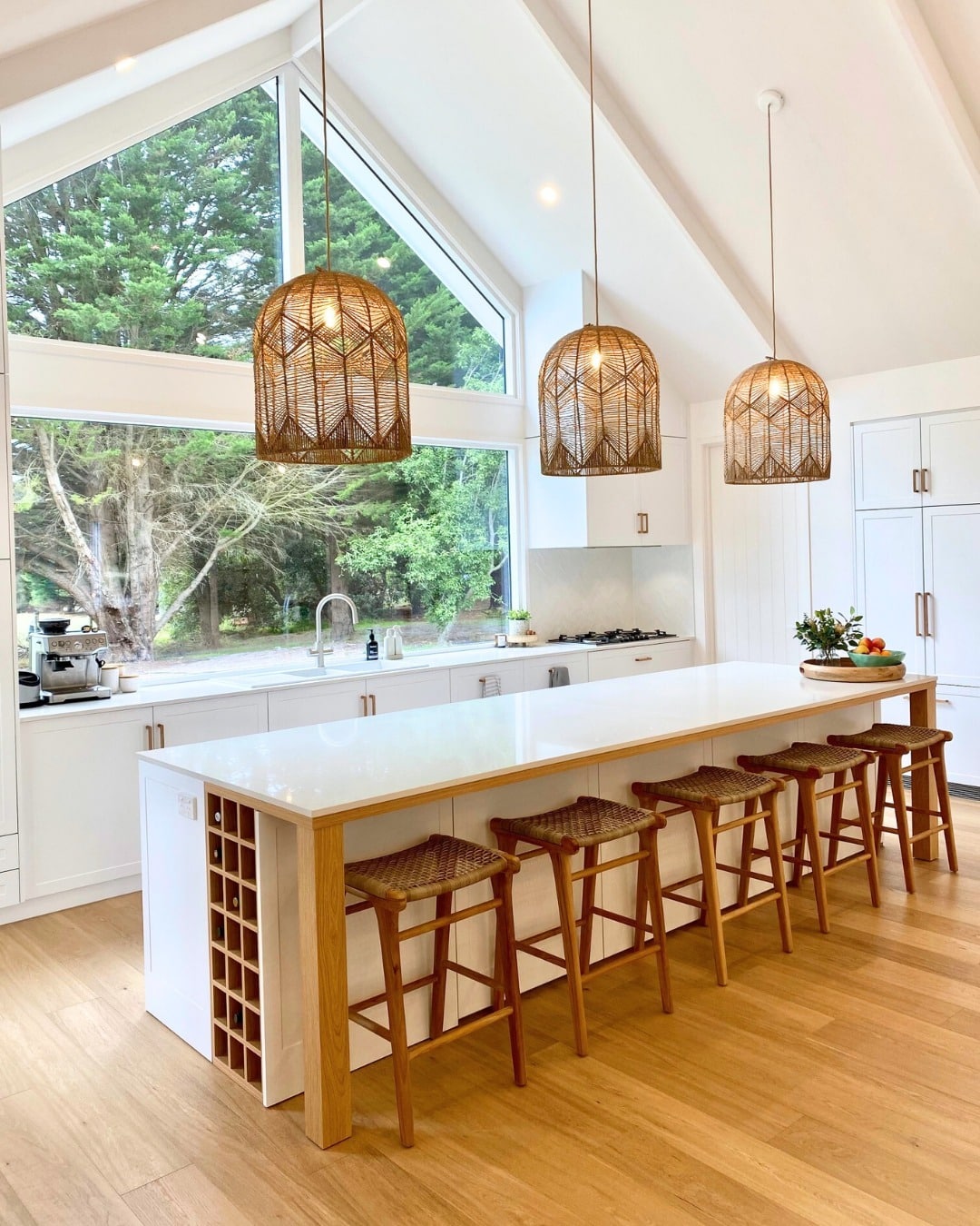19. Scandinavian Airiness with Woven Pendants - kitchen lighting ideas