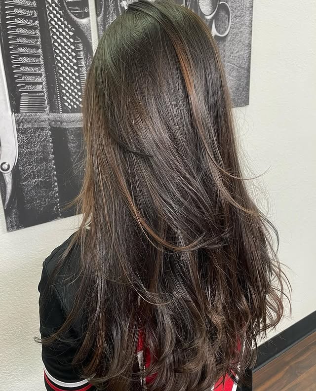 20. Glossed Brunette Balayage - Dark Brown Balayage