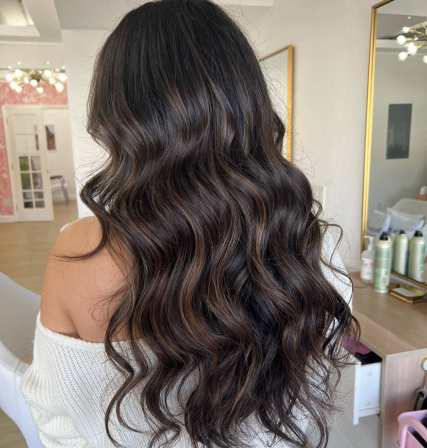 21. Chocolate Ribbon Balayage Waves - Dark Brown Balayage