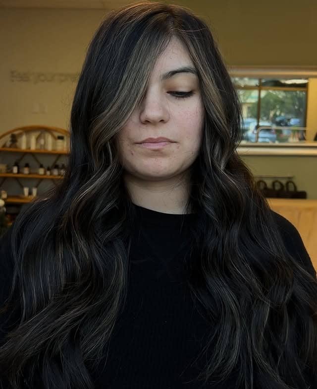 22. Ash Brown Balayage with Curtain Layers - Dark Brown Balayage