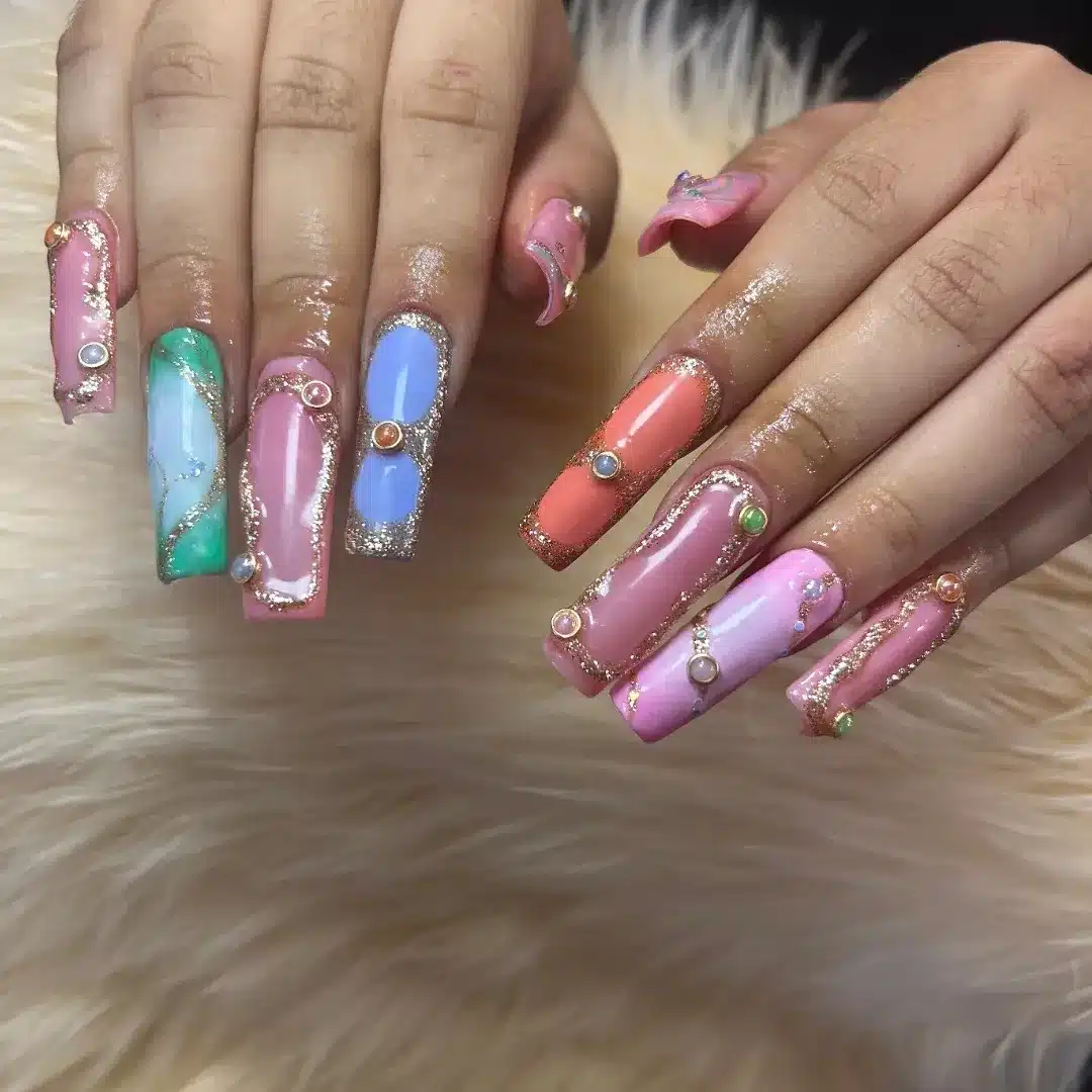 3. Gemstone Elegance Nails - hippie nail ideas