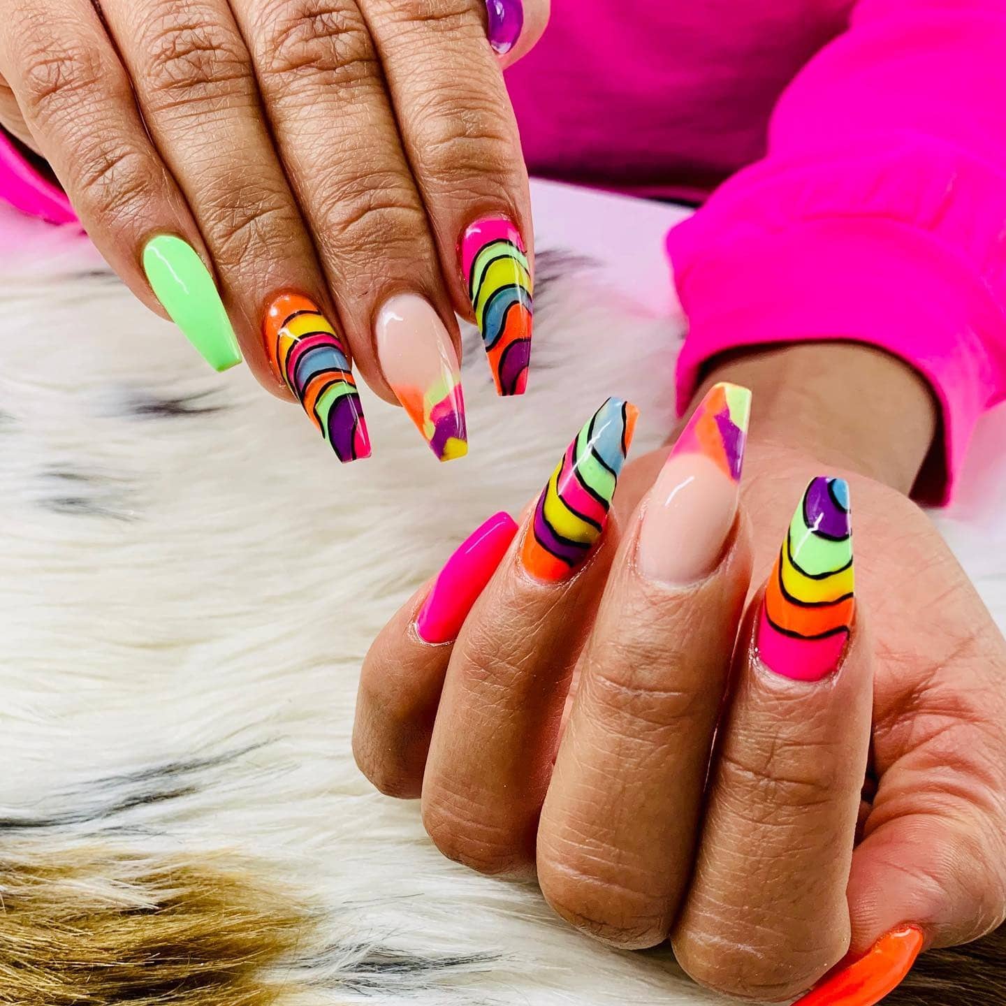 4. Psychedelic Rainbow Energy Nails - hippie nail ideas