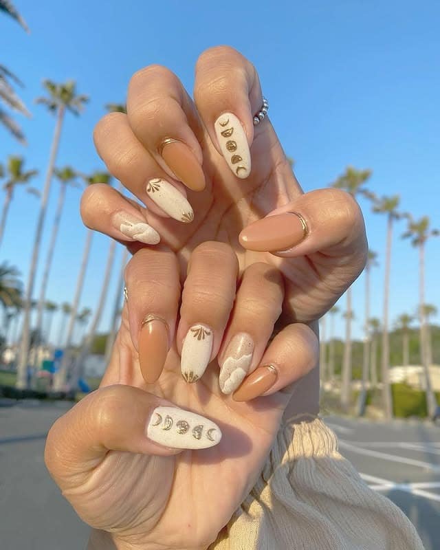 5. Boho Moon Phases Nails - hippie nail ideas