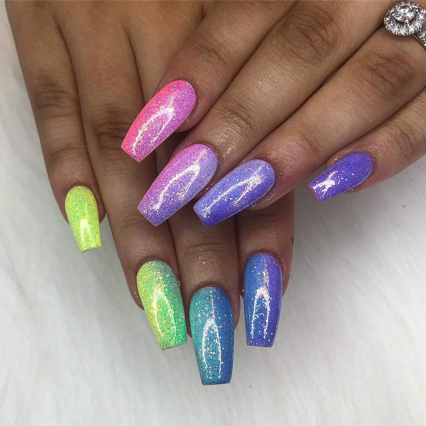 9. Pastel Galaxy Glitter Nails - hippie nail ideas