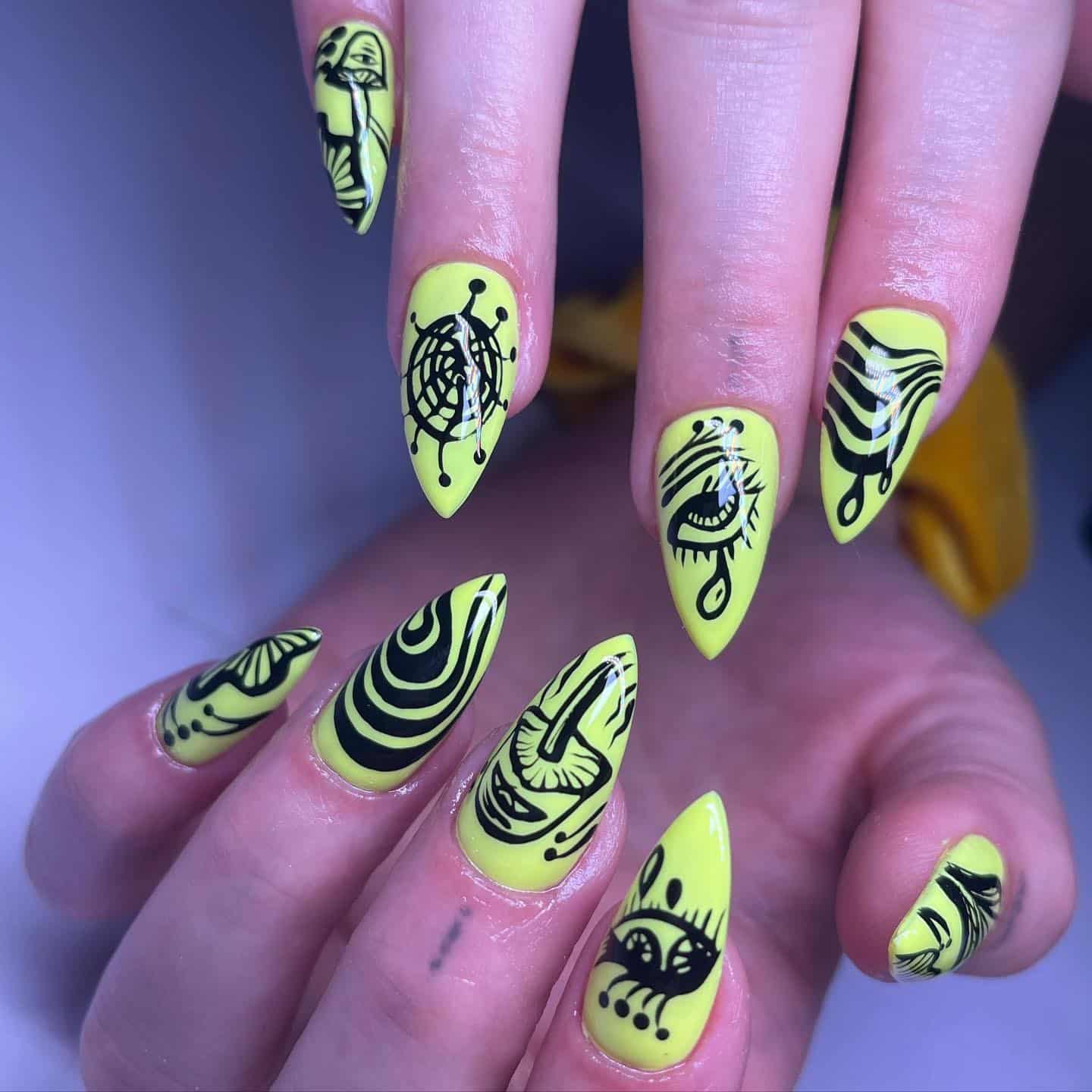 12. Neon Vision Abstract Nails - hippie nail ideas