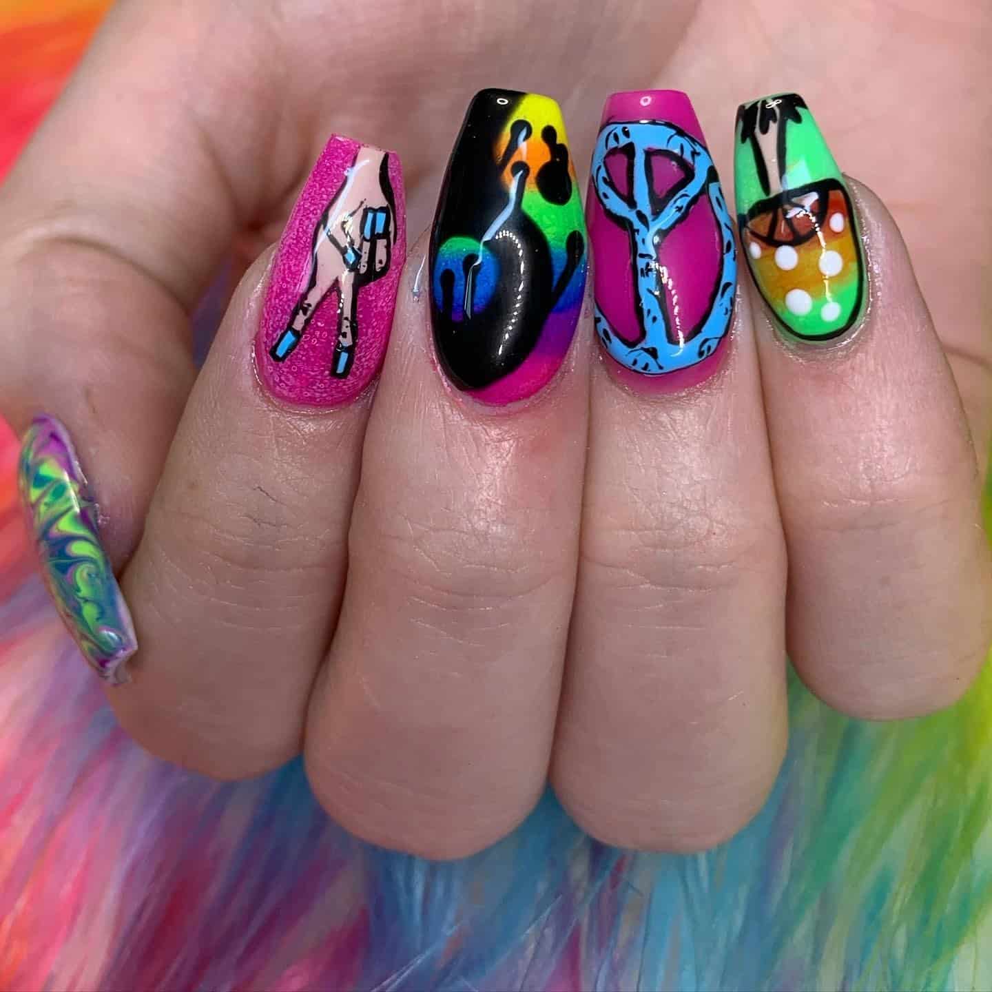 13. Peace & Groovy Icons Nails - hippie nail ideas