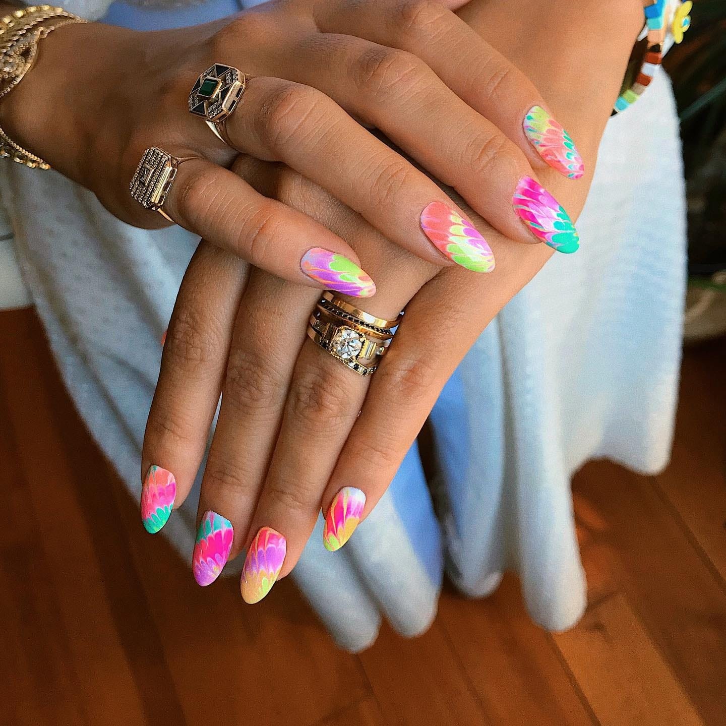 17. Neon Petal Gradient Nails - hippie nail ideas