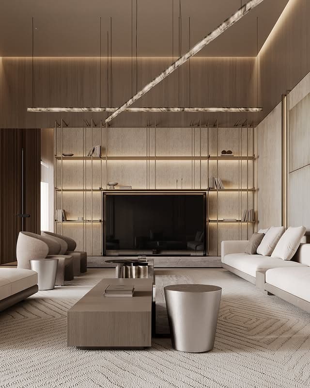 1. Modern Luxe Minimalism in Cream and Taupe - black and cream living room ideas