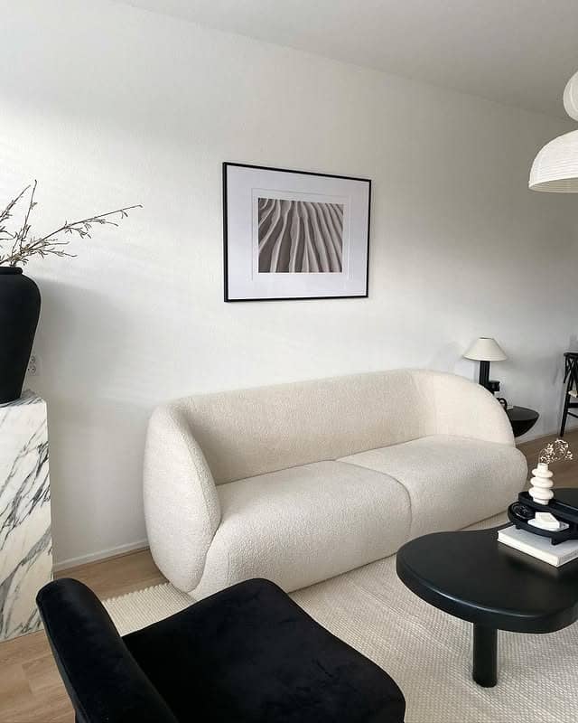 14. Soft Minimalism with Modern Contrast - black and cream living room ideas
