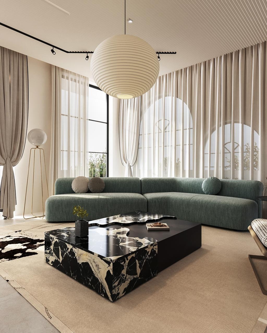 15. Refined Cream with Statement Marble and Black Accents - black and cream living room ideas