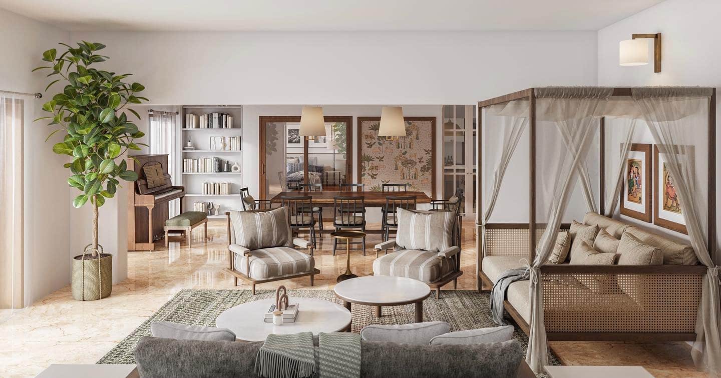 2. Contemporary Warmth with Earthy Neutrals - aesthetic living room ideas