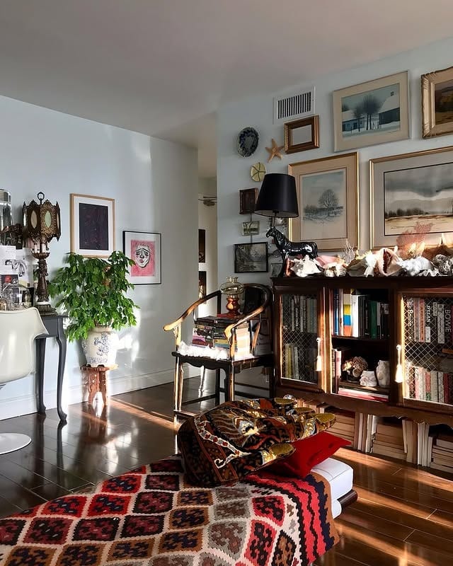 13. Vintage Collector’s Gallery - aesthetic living room ideas