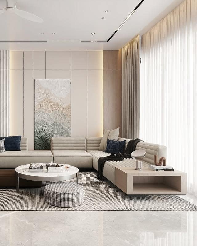 20. Minimal Luxe in Beige and Graphite - aesthetic living room ideas