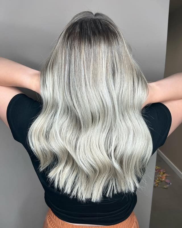 1. Soft Silver Ash Balayage Waves - Ash Blonde Hair Color