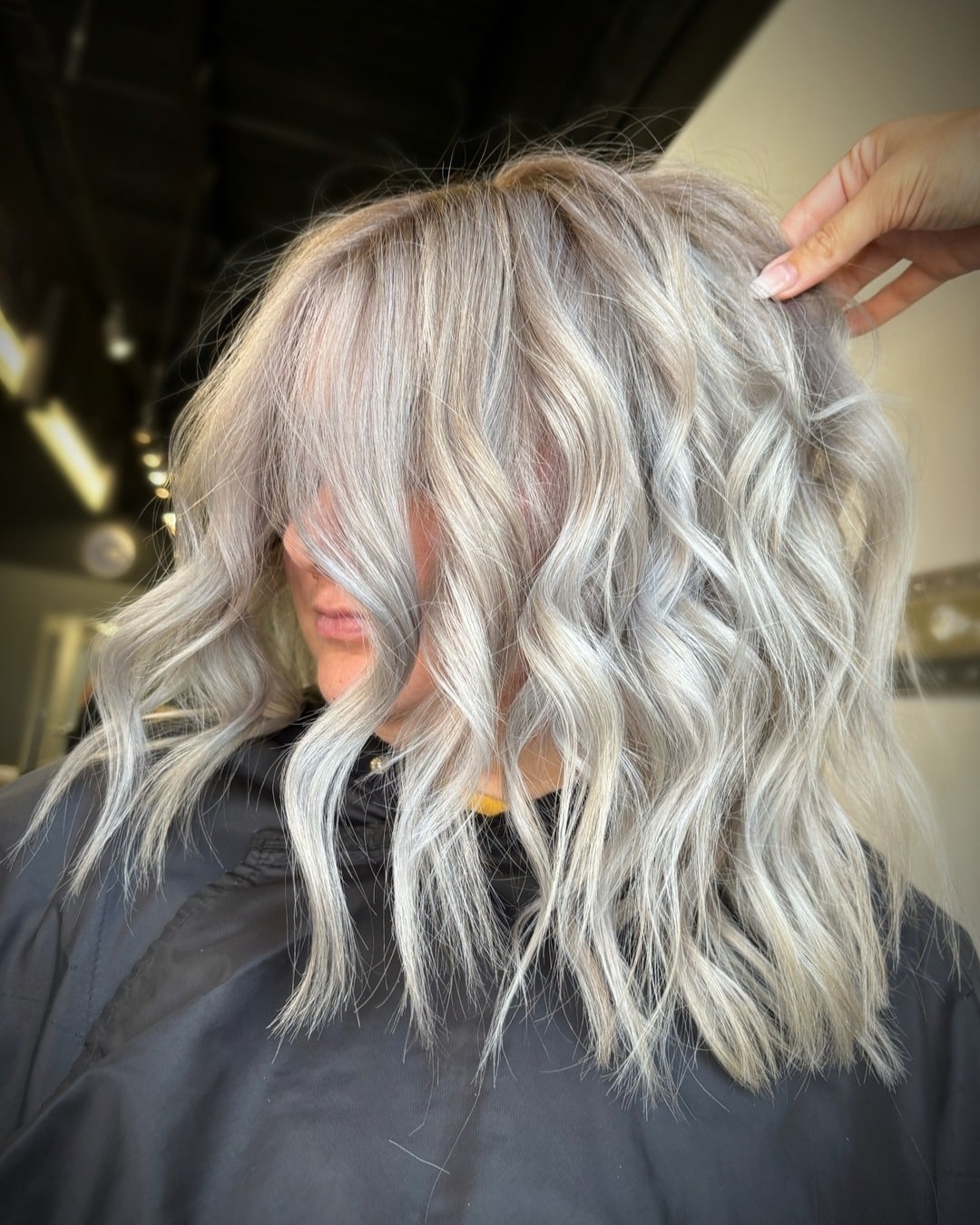 16. Frosted Silver Layered Bob - Ash Blonde Hair Color