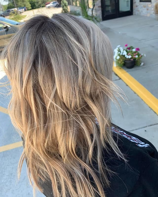 17. Rooted Sandy Ash Shag - Ash Blonde Hair Color