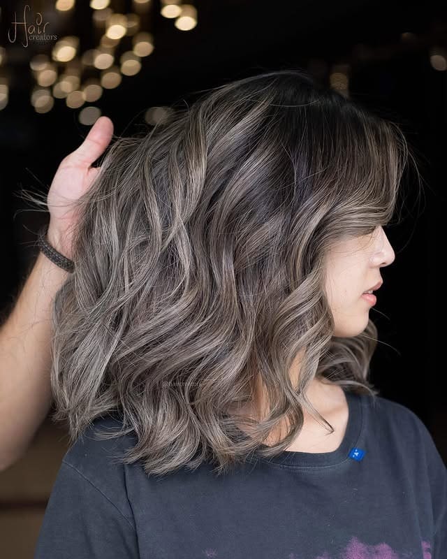 18. Smoky Charcoal Ash Waves - Ash Blonde Hair Color