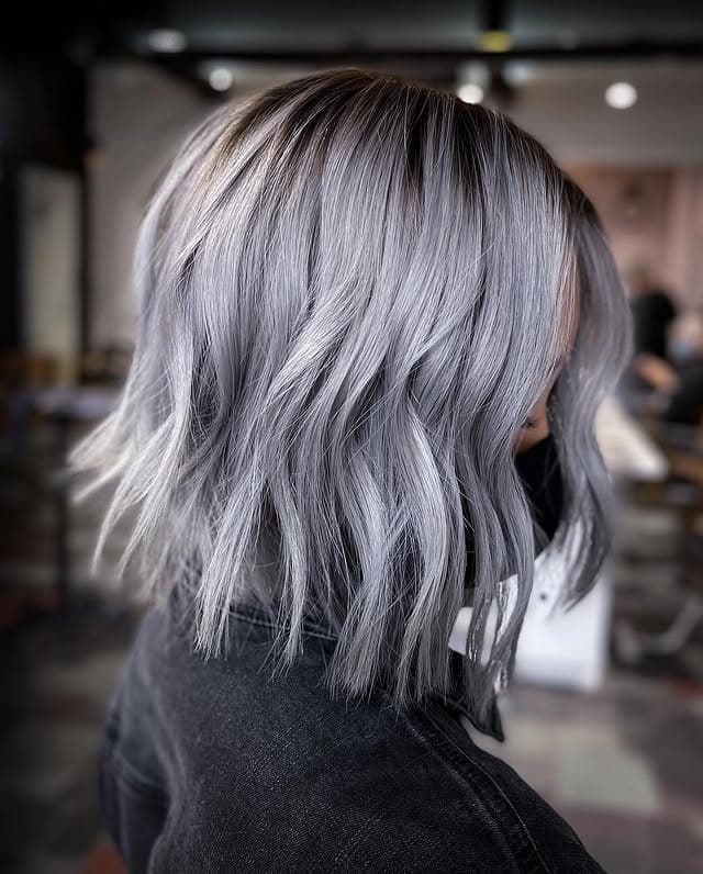 16. Charcoal Silver Texture Bob - Silver Hair Color