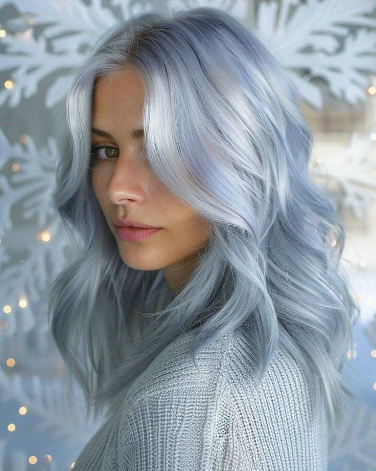 21. Frosted Lavender Silver Waves - Silver Hair Color