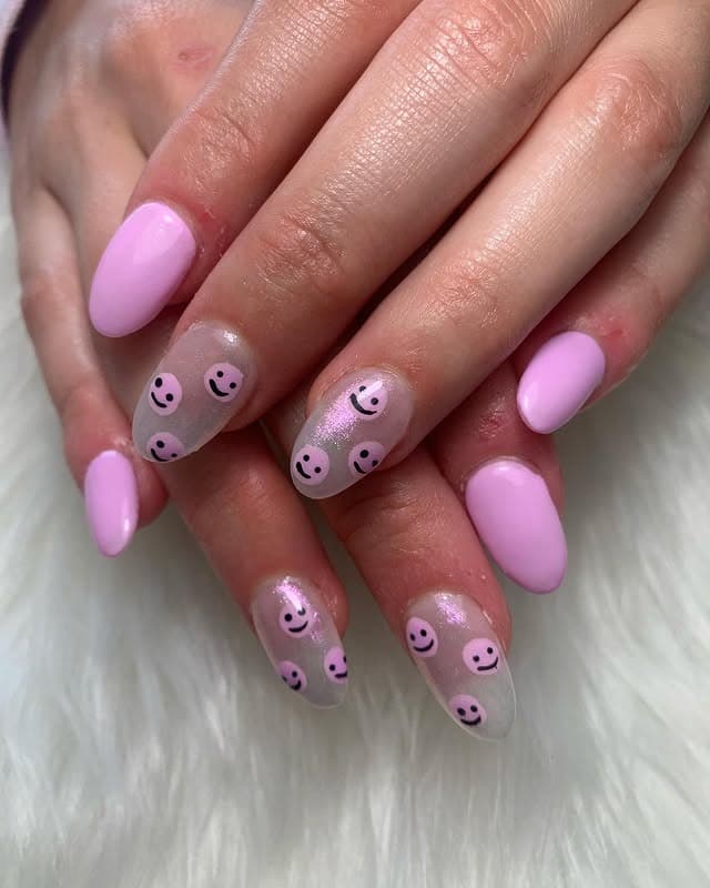 7. Pink Smiley Nails - iridescent nail ideas