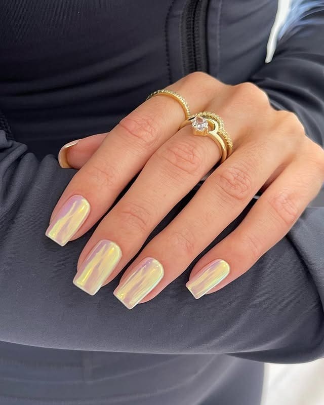 21. Golden Opal Chrome Nails - iridescent nail ideas