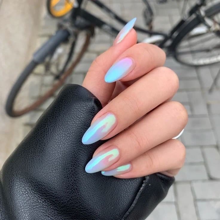 22. Cloud Mirage Ombre Nails - iridescent nail ideas