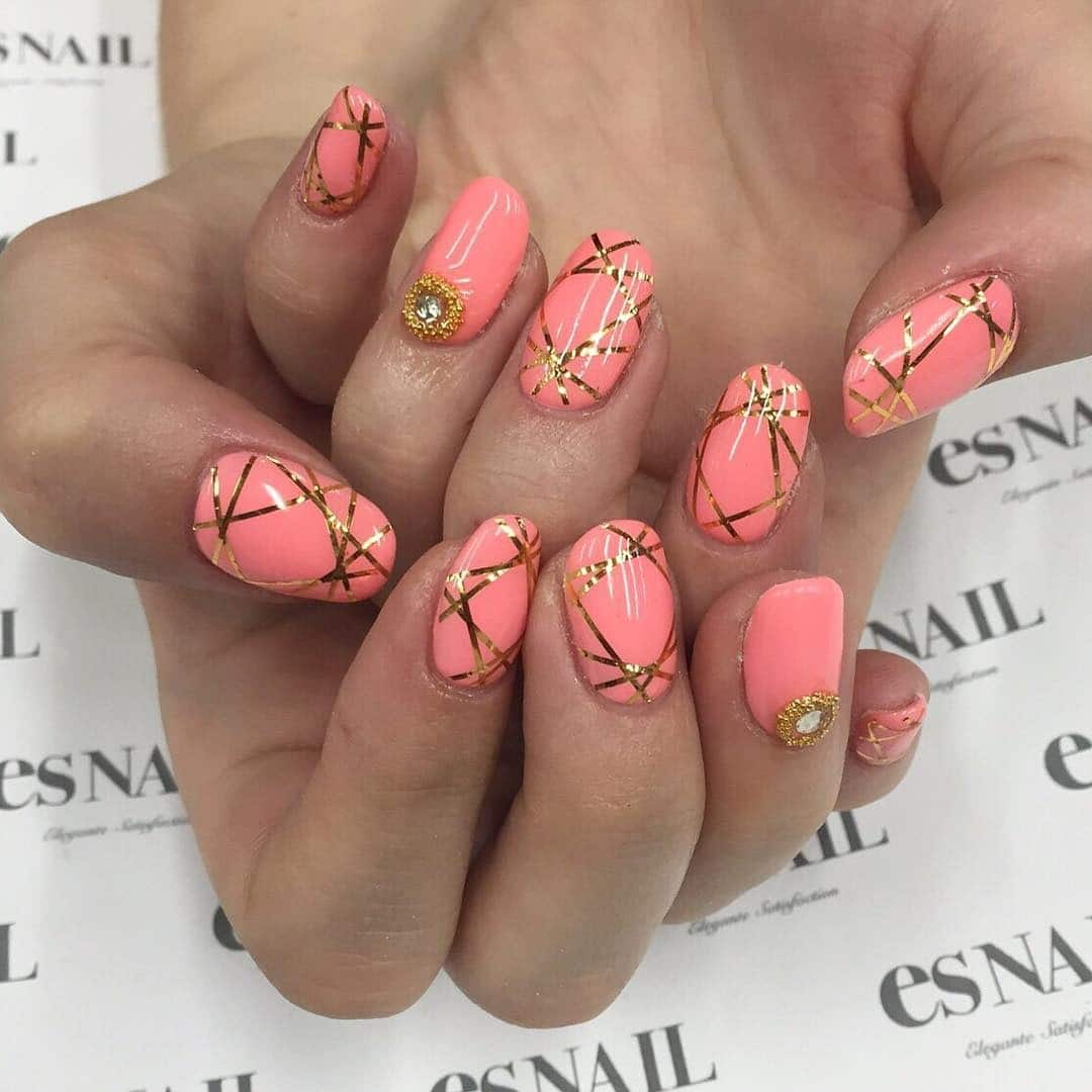 9. Golden Coral Glow - kawaii nail ideas