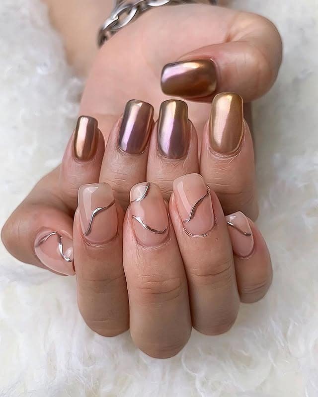 12. Bronzed Mirror Elegance - kawaii nail ideas