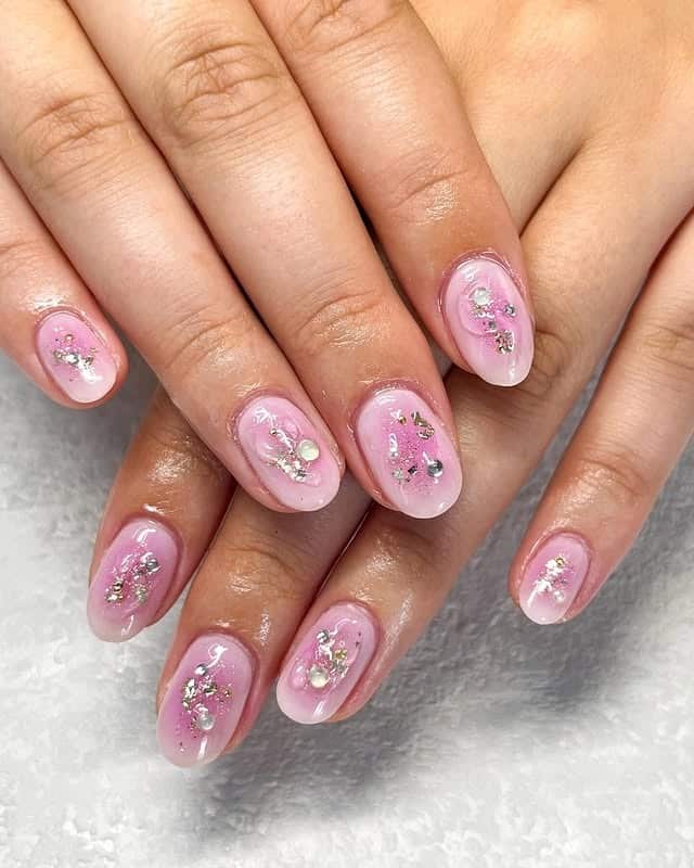 15. Blushing Crystal Petals - kawaii nail ideas