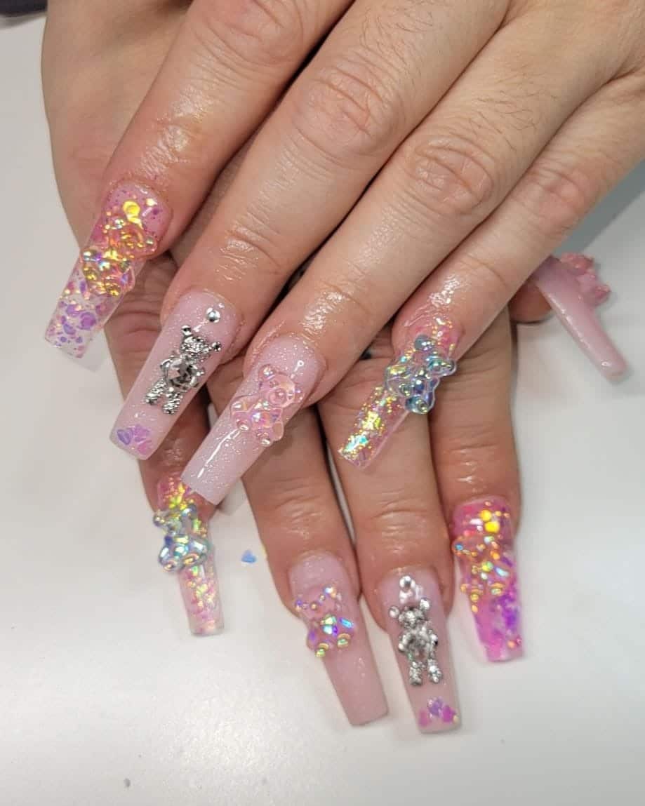 19. Sugar Bear Fantasy Nails - kawaii nail ideas