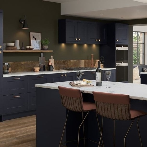 5. Midnight Blue with Earthy Warmth - dark blue kitchen ideas