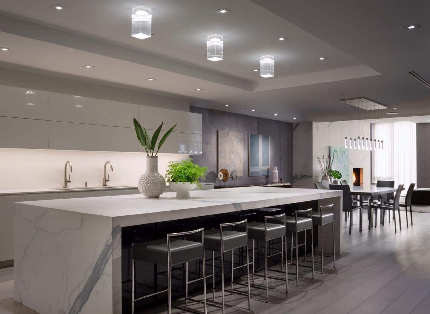 8. Sculpted Sophistication in Monochrome Marble - contemporary kitchen ideas