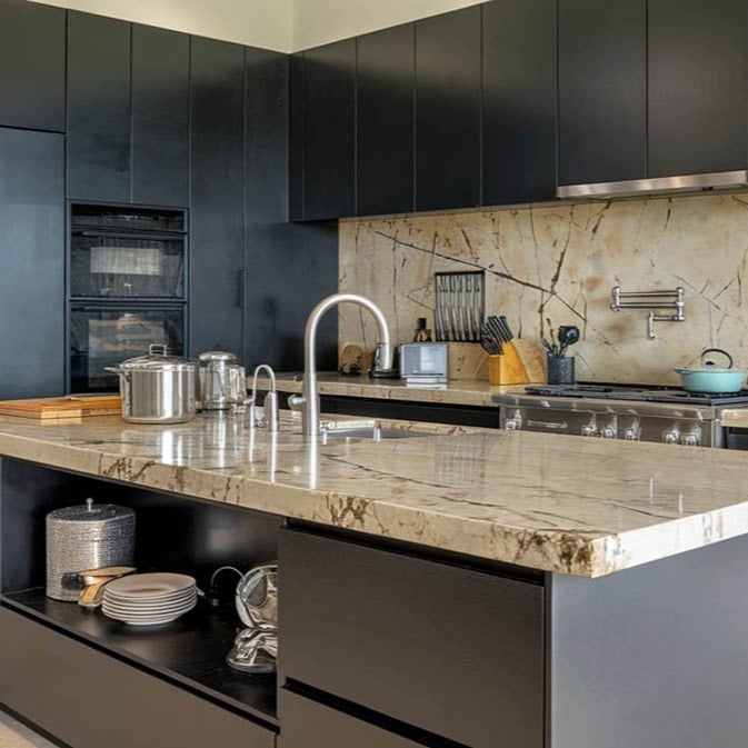 9. Modern Noir with Natural Texture - contemporary kitchen ideas