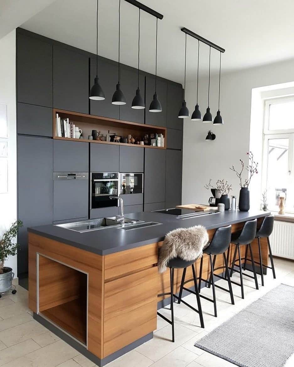 12. Charcoal and Walnut Harmony - contemporary kitchen ideas