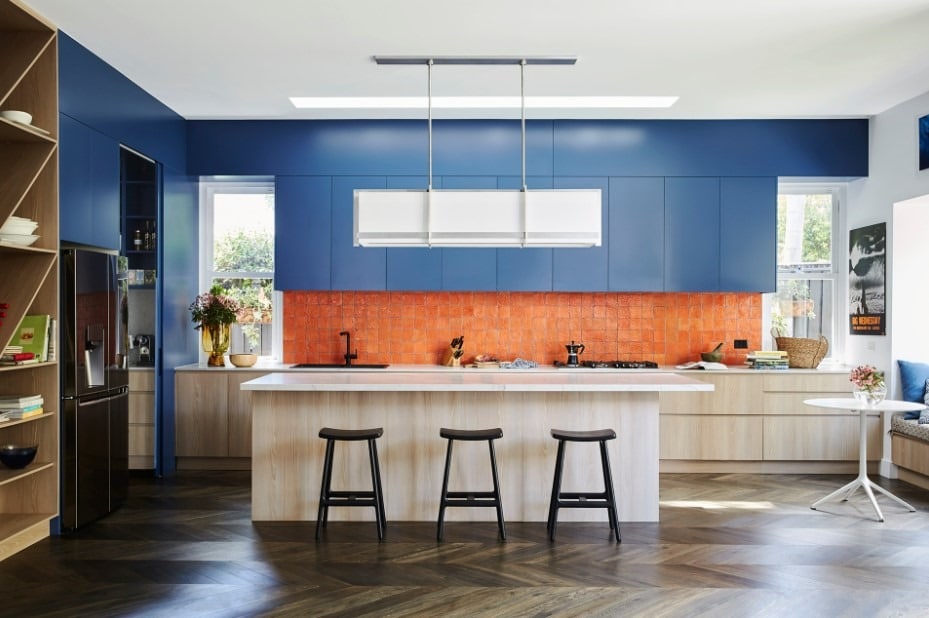 20. Bold Blue and Terracotta Fusion - contemporary kitchen ideas