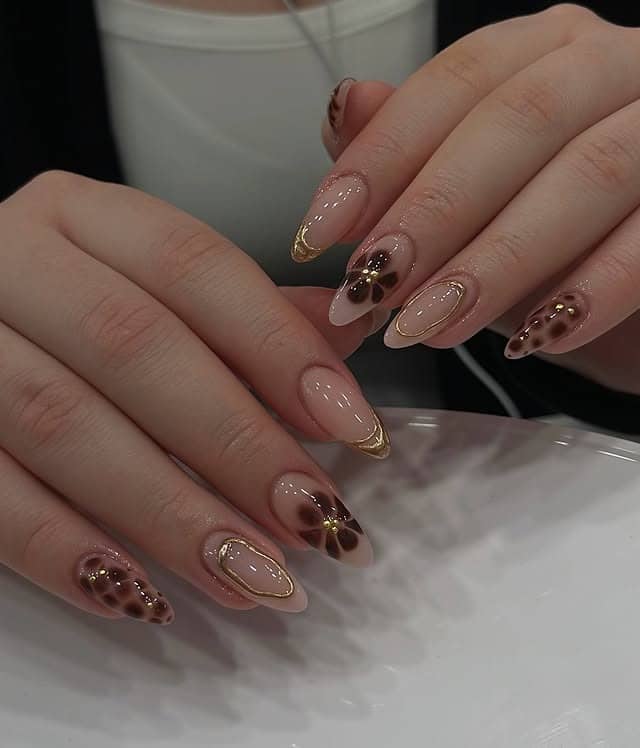15. Golden Bloom Perfection - maroon and gold nail ideas