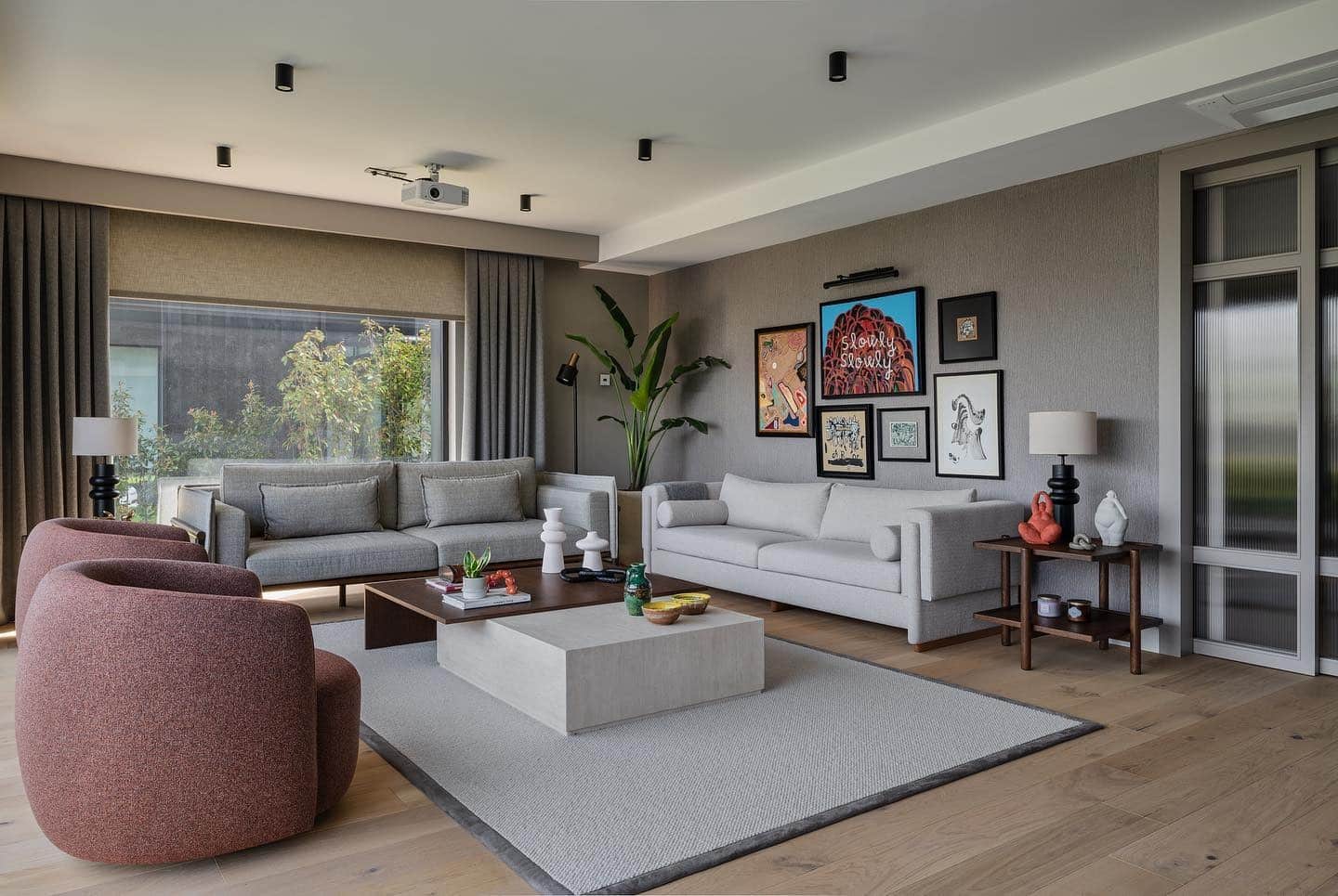 4. Modern Fall Minimalism in Warm Grays - fall living room decor ideas