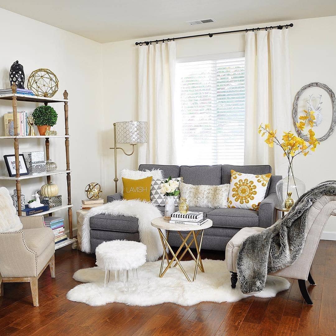 5. Chic Glam with Golden Fall Touches - fall living room decor ideas