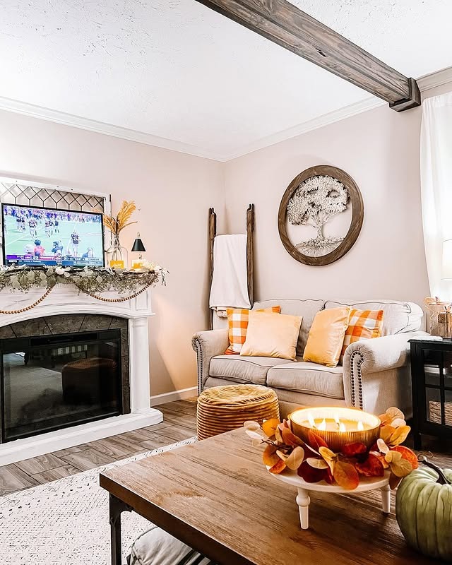 8. Playful Cottage Fall with Harvest Hues - fall living room decor ideas