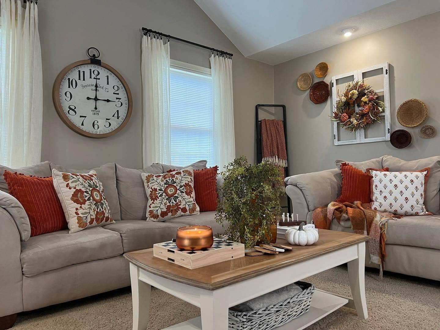 11. Harvest Warmth in Terracotta and Taupe - fall living room decor ideas