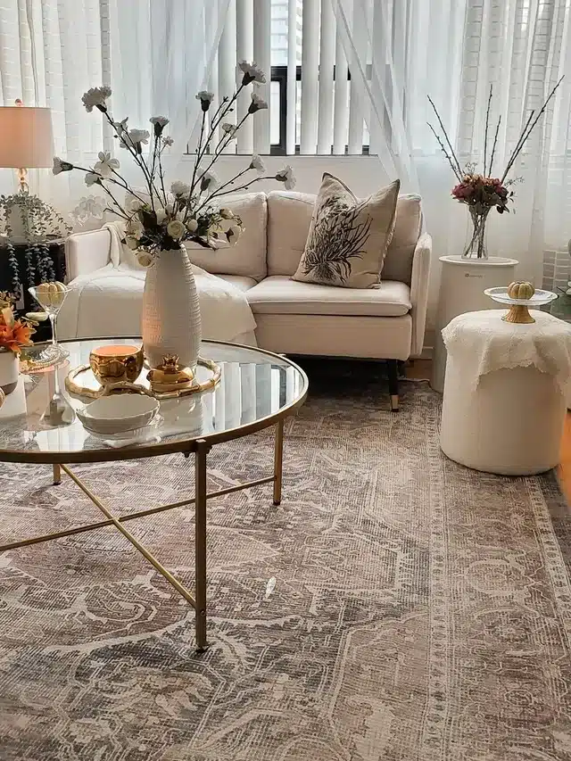 15. Subtle Autumn Charm in Cream and Gold - fall living room decor ideas