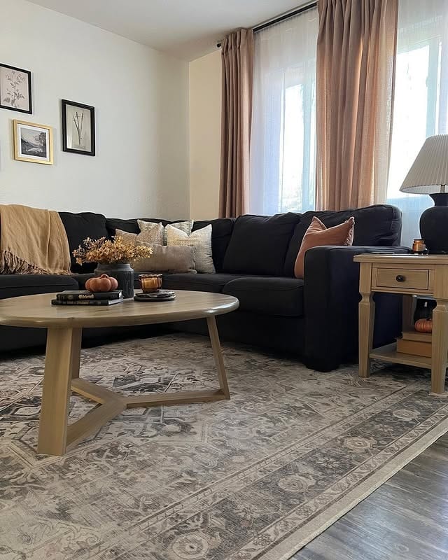 19. Moody Minimalism in Charcoal and Beige - fall living room decor ideas