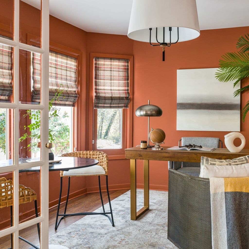 4. Refined Terracotta Study with Natural Texture - orange office ideas