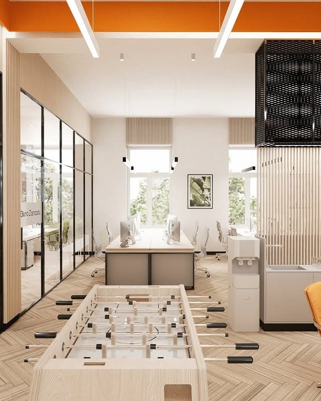 6. Playful Modern Workspace with a Splash of Orange - orange office ideas