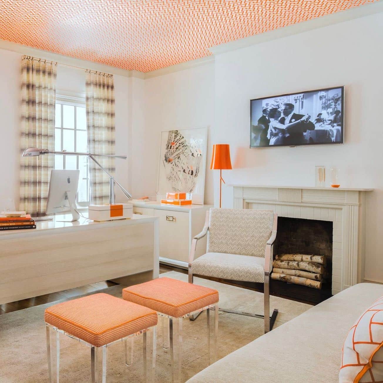 8. Light and Patterned Sophistication - orange office ideas